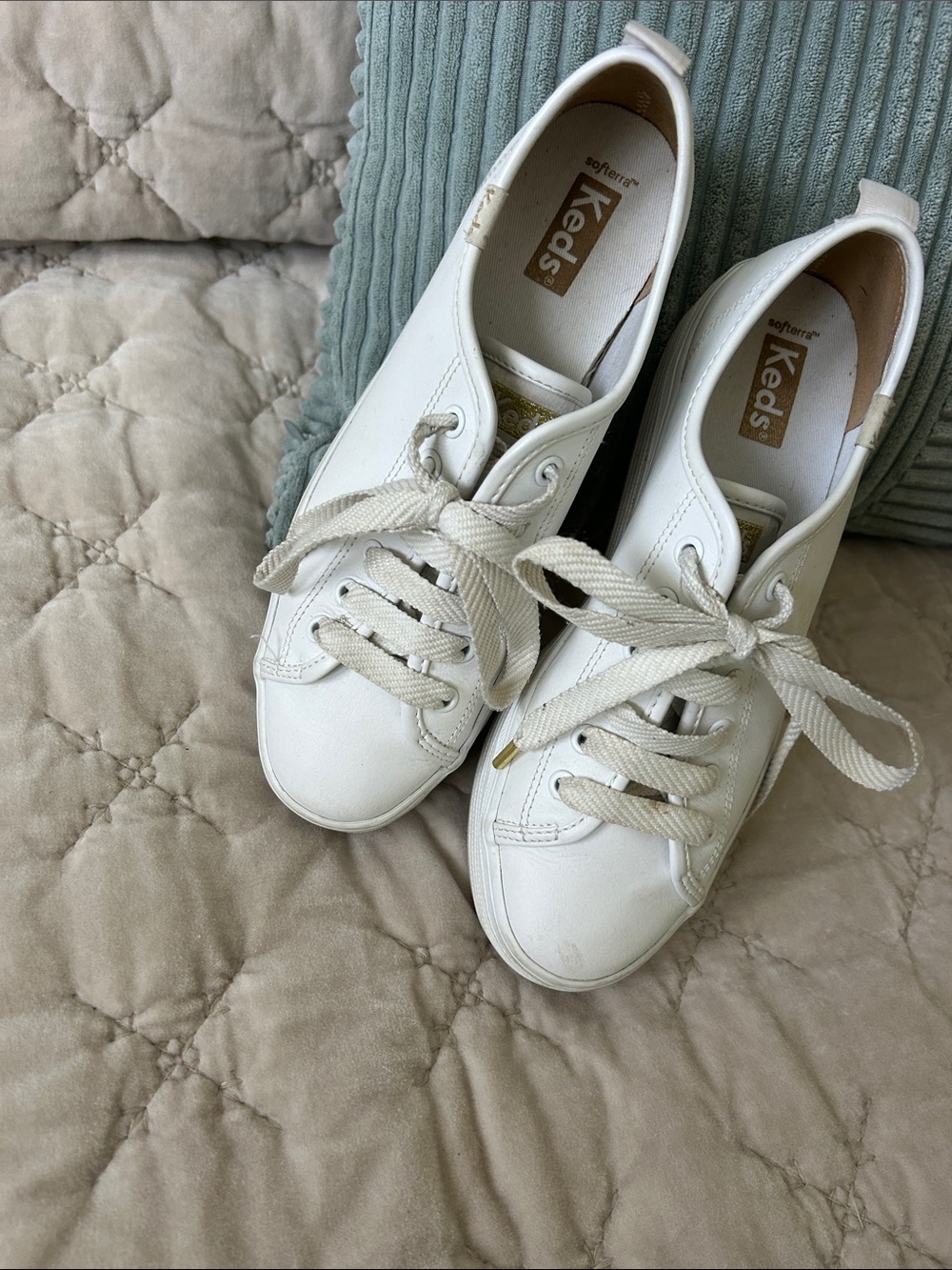 Keds White Low-Top Sneakers with Wide Ribbon Laces
